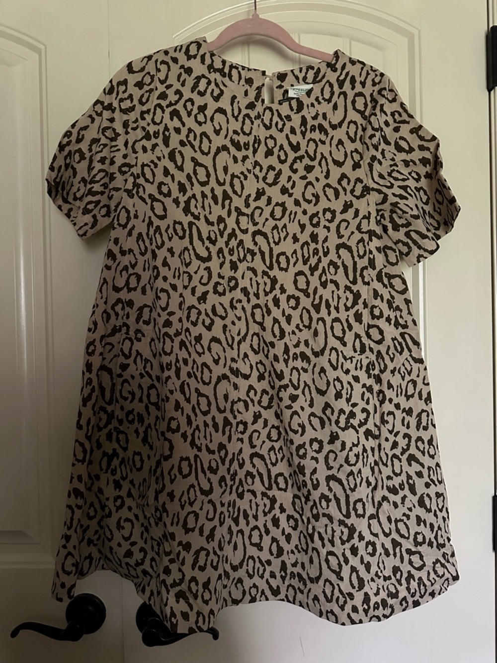 Leopard Print Short Sleeve Swing Dress in Beige and Brown